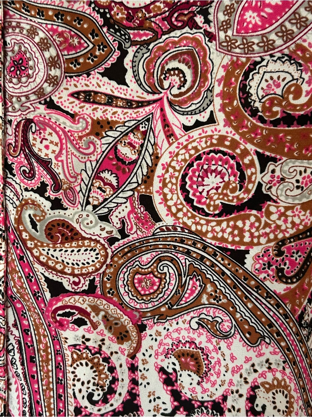 Talbots XL Pink Brown Paisley Long-Sleeve Button Blouse Collar chest pockets - Picture 2 of 6